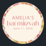 Sticker Rond Retro Boho rose Floral Super Bat mitzvah personnal<br><div class="desc">Sticker Retro Boho rose jaune Floral Super Bat mitzvah classique rond</div>