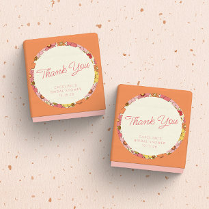 Sticker Rond Rétro Boho Rose Jaune Floral Personnalisé Bridal S