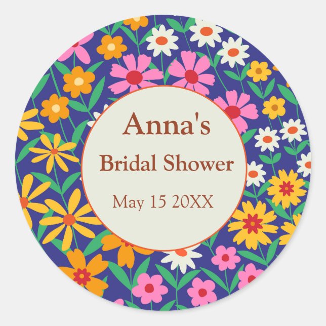 Sticker Rond Retro Boho Rose Orange Floral Mariage  (Devant)