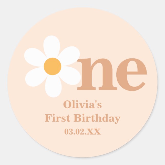 Sticker Rond Rétro Boho Un Premier Anniversaire de Marguerite  (Devant)