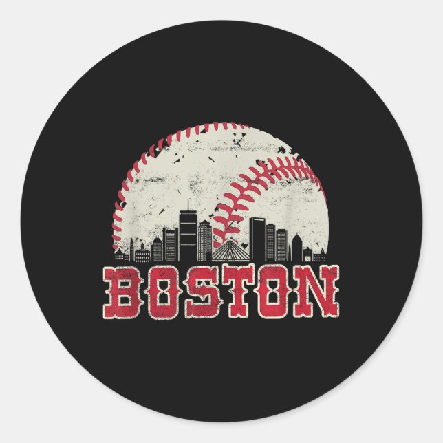 Sticker Rond Retro Boston Skyline Baseball Vintage (Devant)