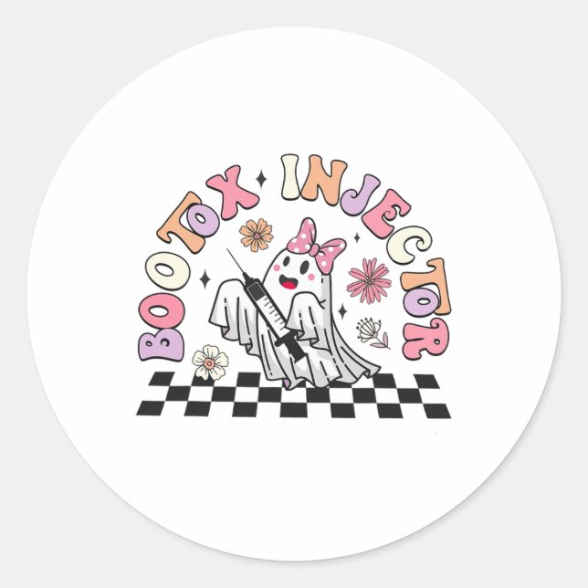 Sticker Rond Retro Botox Injector Halloween Ghost Dysport Devoi (Devant)