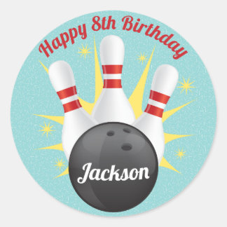 Sticker Rond Retro Bowling fête d'anniversaire