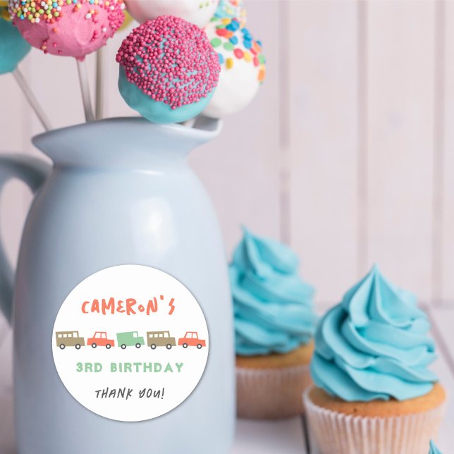 Sticker Rond Retro Boys Jouets Amusants Transport Anniversaire  (Retro Boys Toys Fun Transport Kid's Birthday Party Favor Sticker / Food Or Drinks Label)