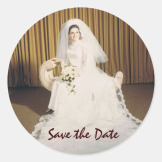 Sticker Rond Retro Bride Enregistrer la date