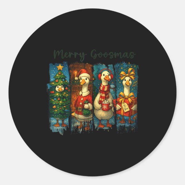 Sticker Rond Retro Brushstroke Goose Christmas Merry Goosmas Xm (Devant)