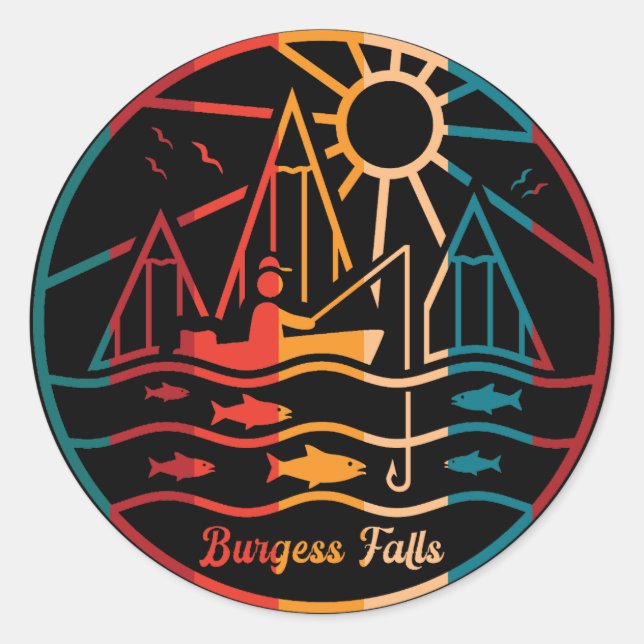 Sticker Rond Retro Burgess Falls Pêche (Devant)