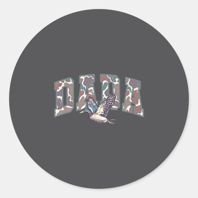Sticker Rond Retro Camo Duck Hunting Dada 1st Birthday Family M (Devant)