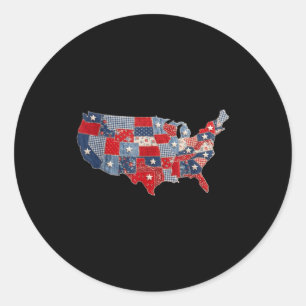 Sticker Rond Rétro carte USA patriotique patchwork vintage amer