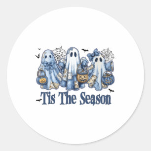 Sticker Rond Retro C'Est La Saison Blue Patchwork Fantôme Fille