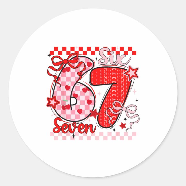 Sticker Rond Retro Checkered Valentine Six Seven Meme 67 Viral  (Devant)