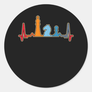Sticker Rond Retro Chess Heartbeat Jeu Chess Pièces