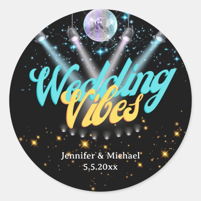 Sticker Rond rétro chic boule de disco mariage super (Devant)