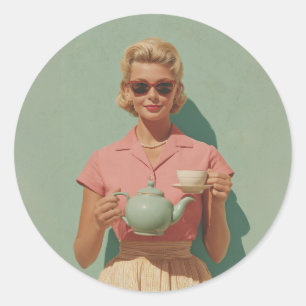 Sticker Rond Retro Chic Tea Party