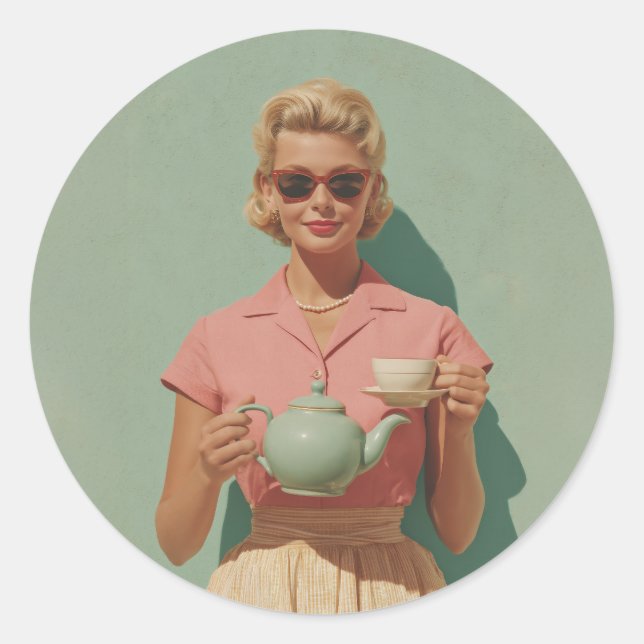 Sticker Rond Retro Chic Tea Party (Devant)