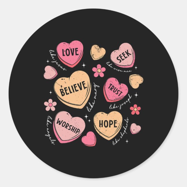 Sticker Rond Retro Christian Valentine Candy Coeur Jésus Valent (Devant)