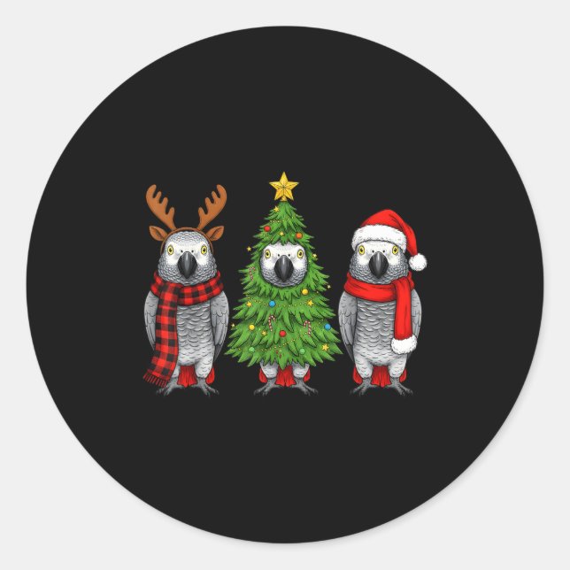 Sticker Rond Retro Christmas African G Parrot Bird Santa Reinde (Devant)
