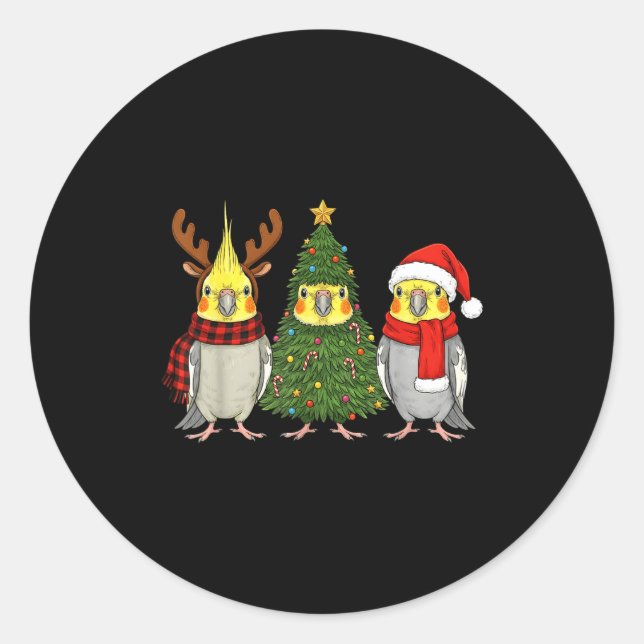 Sticker Rond Retro Christmas Atiel Parrot Santa Reindeer  (Devant)