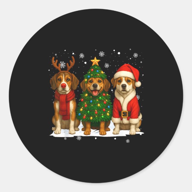 Sticker Rond Retro Christmas Beagle Santa Reindeer Dog Lover  (Devant)