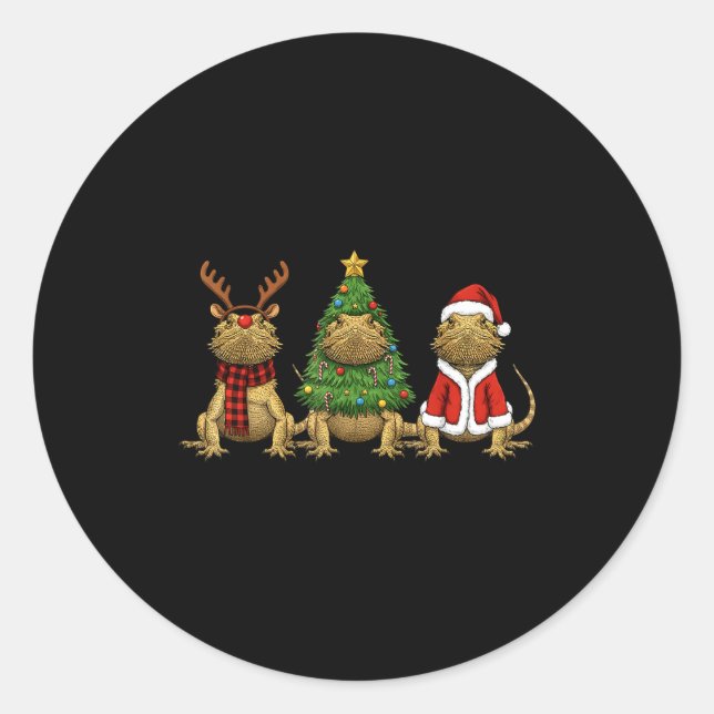 Sticker Rond Retro Christmas Bearded Dragon Santa Reindeer  (Devant)