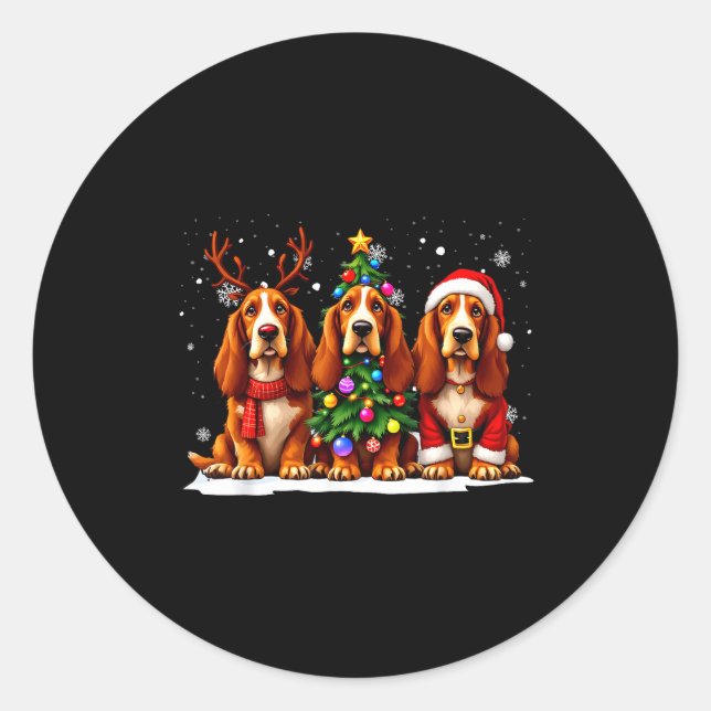Sticker Rond Retro Christmas Bet Hound Santa Reindeer Dog Lover (Devant)