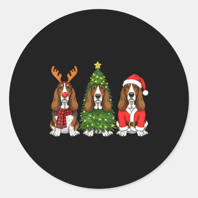 Sticker Rond Retro Christmas Bet Hound Santa Reindeer Dog Lover (Devant)