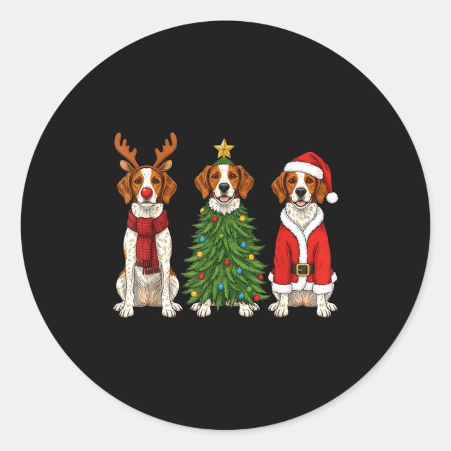 Sticker Rond Retro Christmas Brittany Spaniel Santa Reindeer Do (Devant)