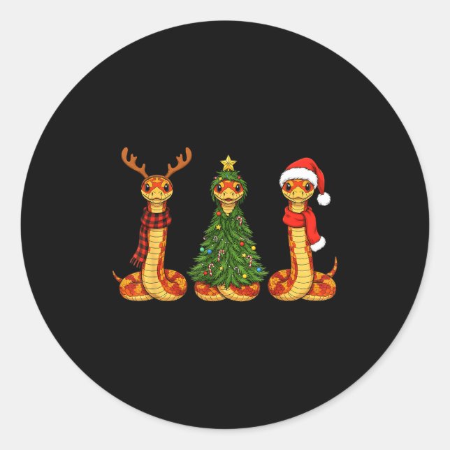 Sticker Rond Retro Christmas Corn Snake Santa Reindeer  (Devant)