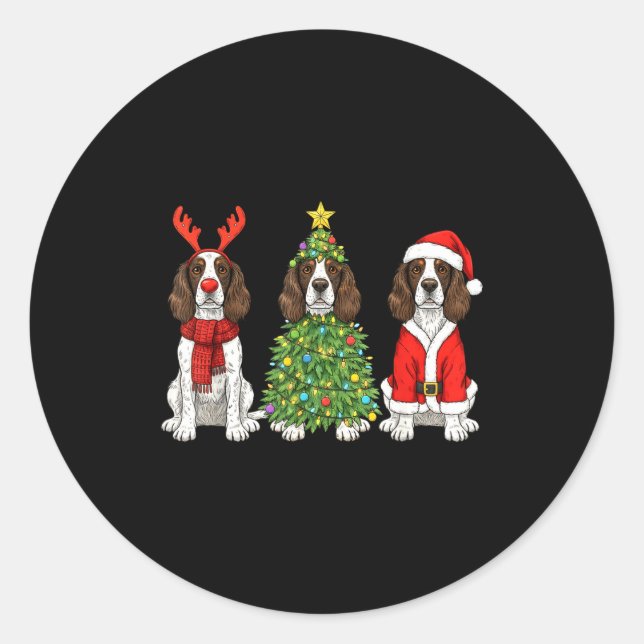 Sticker Rond Retro Christmas English Springer Spaniel Santa Rei (Devant)