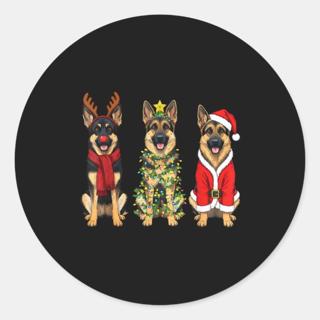 Sticker Rond Retro Christmas German Shepherd Santa Reindeer Gsd (Devant)