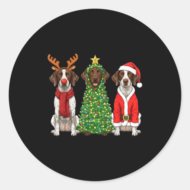 Sticker Rond Retro Christmas German Shorthaired Inter Santa Rei (Devant)