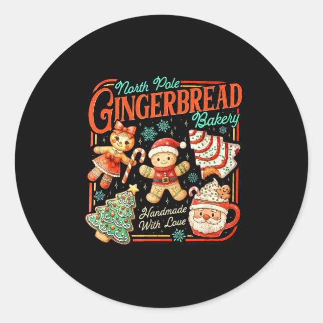Sticker Rond Retro Christmas Gingerbread Bakery North Le Cookie (Devant)