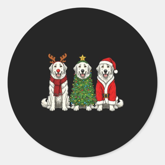 Sticker Rond Retro Christmas Great Pyrenees Santa Reindeer Dog  (Devant)