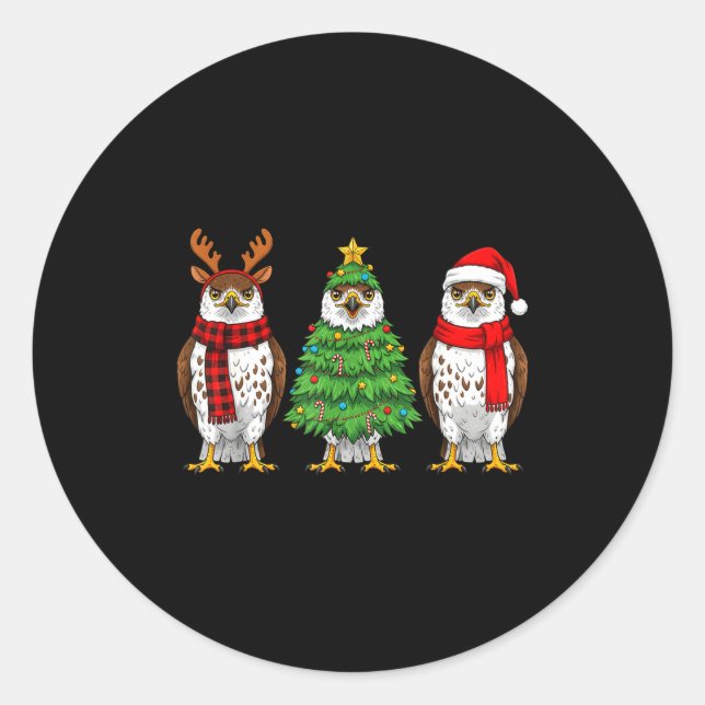 Sticker Rond Retro Christmas Hawk Santa Reindeer  (Devant)