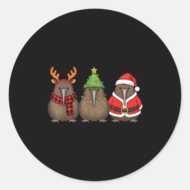 Sticker Rond Retro Christmas Kiwi Bird Santa Reindeer  (Devant)