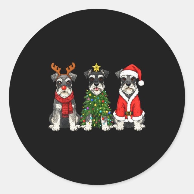 Sticker Rond Retro Christmas Miniature Schnauzer Santa Reindeer (Devant)
