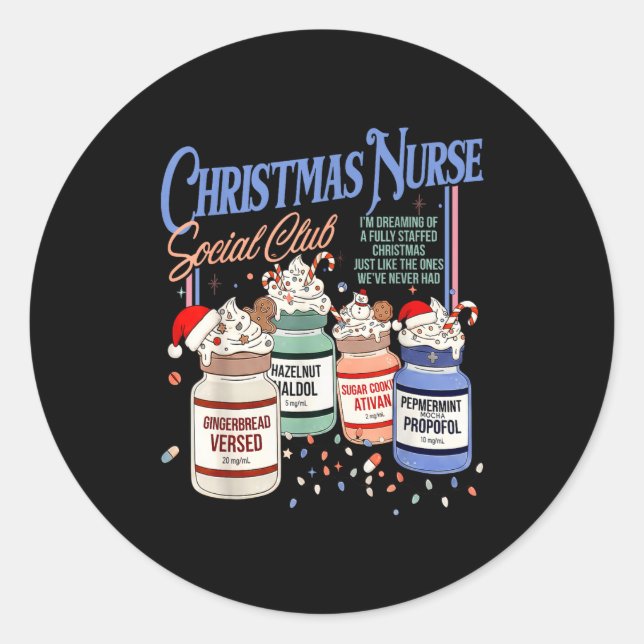 Sticker Rond Retro Christmas Nurse Social Icu Nurse Profol Xmas (Devant)