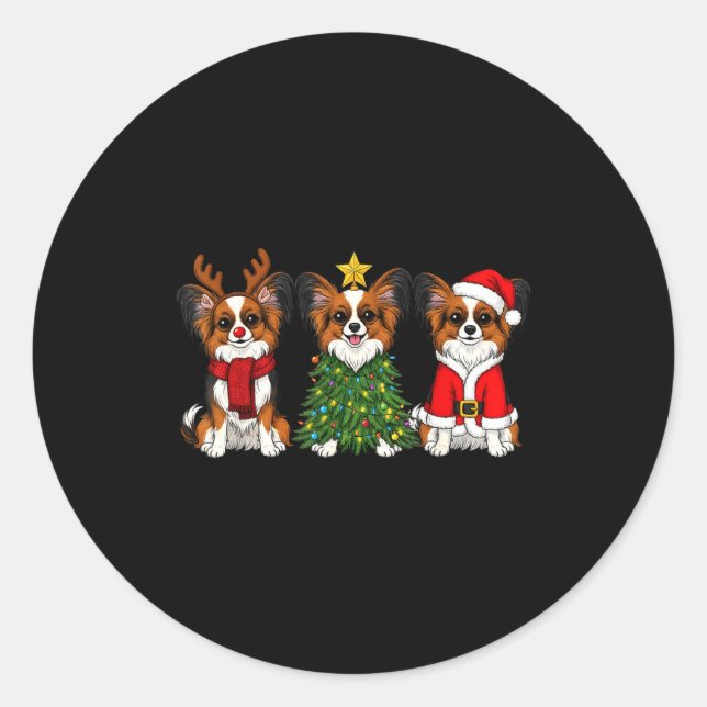 Sticker Rond Retro Christmas Pallon Dog Lover Santa Reindeer  (Devant)