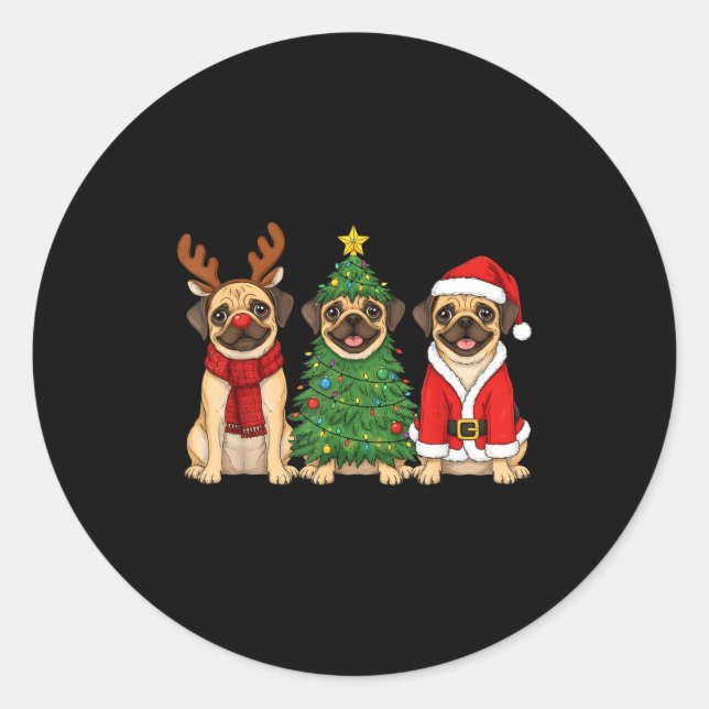 Sticker Rond Retro Christmas Puggle Santa Reindeer Dog Lover  (Devant)