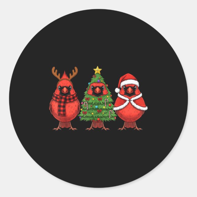 Sticker Rond Retro Christmas Red Cardinal Bird Santa Reindeer  (Devant)