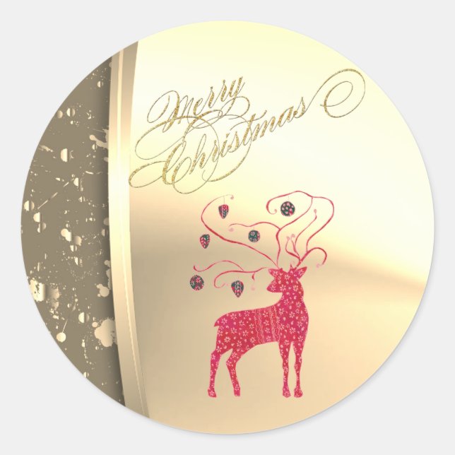 Sticker Rond Retro Christmas Reindeer Faux Gold (Devant)