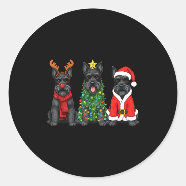 Sticker Rond Retro Christmas Scottierrier Santa Reindeer Dog Lo (Devant)