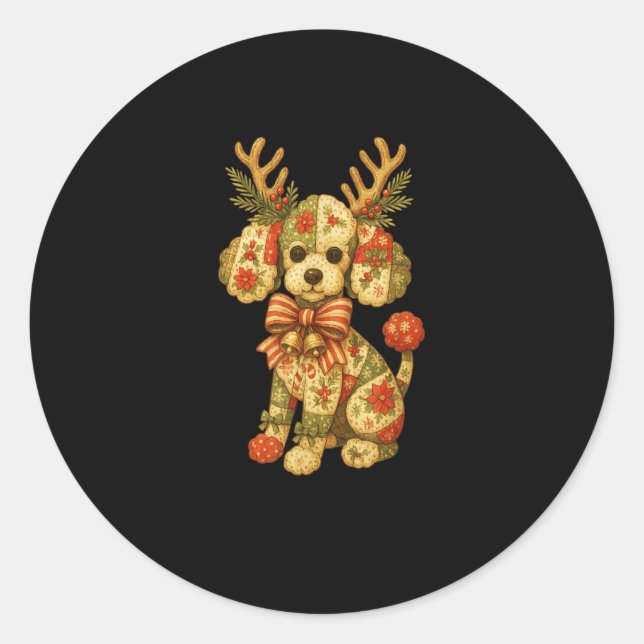 Sticker Rond Retro Christmas Season Patchwork Odle Dog Squad Fa (Devant)