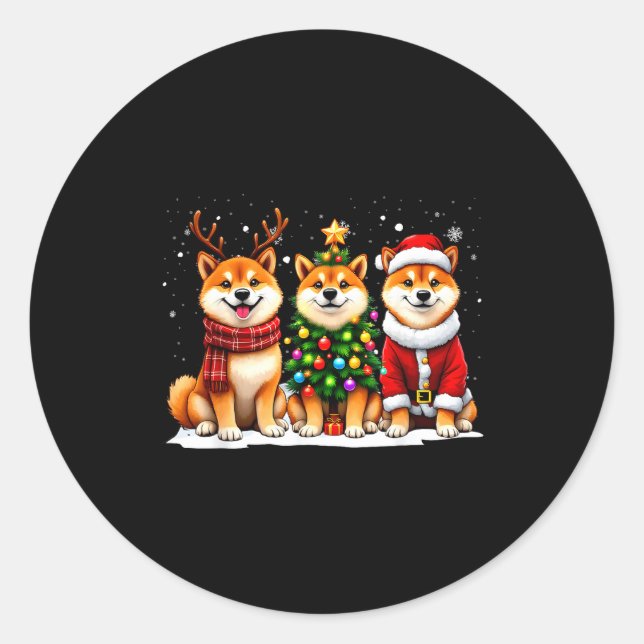 Sticker Rond Retro Christmas Shiba Inu Santa Reindeer Dog Lover (Devant)