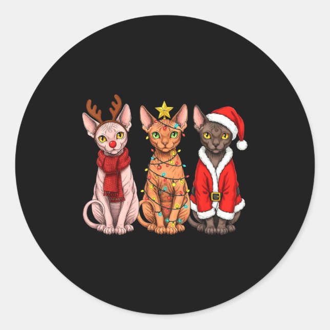 Sticker Rond Retro Christmas Sphynx Cat Santa Reindeer  (Devant)