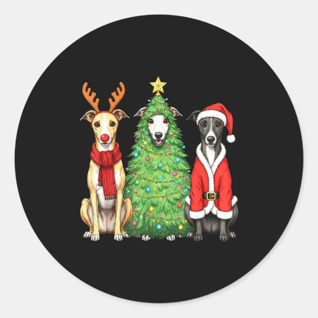 Sticker Rond Retro Christmas Whippet Santa Reindeer Dog Lover  (Devant)