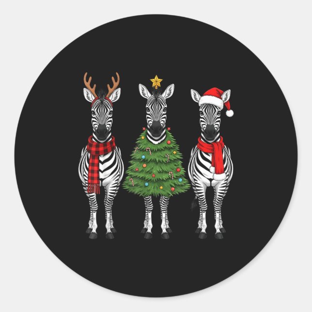 Sticker Rond Retro Christmas Zebra Santa Reindeer Safari Animal (Devant)