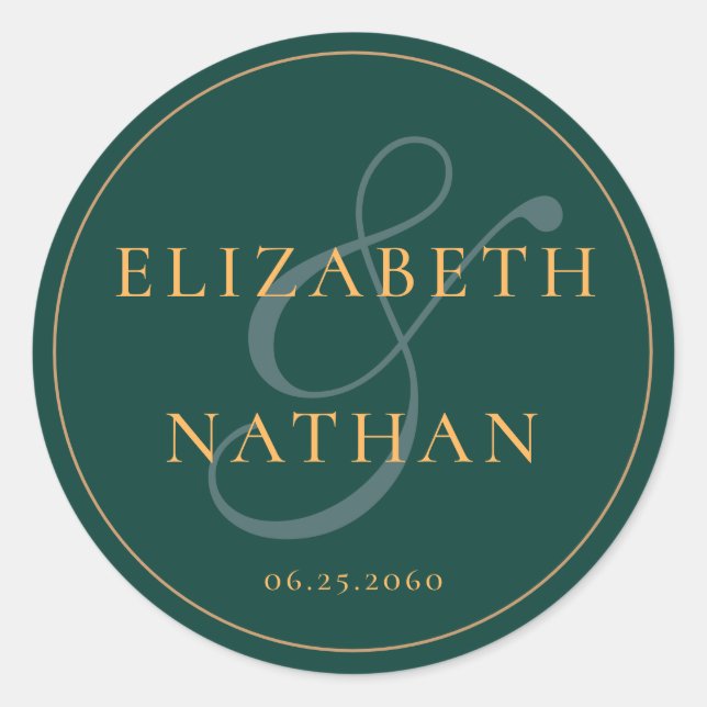 Sticker Rond Rétro Classy Minimal Emerald Green Mariage (Devant)