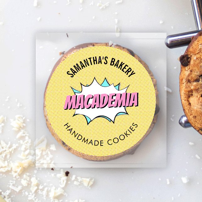 Sticker Rond Retro Comic Pop Art Nostalgery boulangerie gâteau  (Colorful and fun bakery labels with comic style design - great for cookies, cupcakes, cakes and more)
