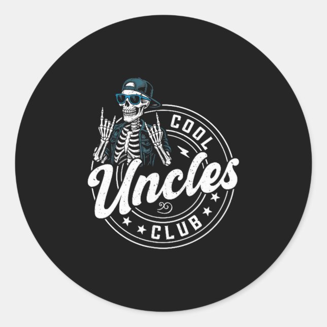 Sticker Rond Retro Cool Uncles Club Funny Skeleton New Uncle Me (Devant)